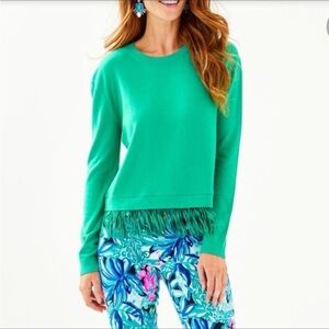 Lilly Pulitzer Marguerite Fringe Sweater in Emerald Green